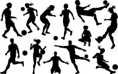 Soccer football player male and female silhouette men and women set