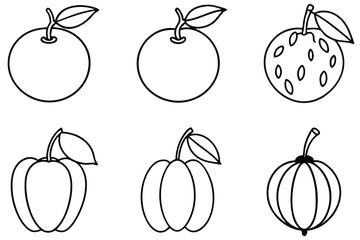 Plumcots line art simple outline of orchard fruits.eps