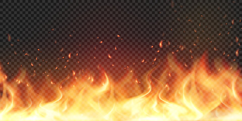 Orange realistic flame with smoke isolated on transparent background © arturaliev