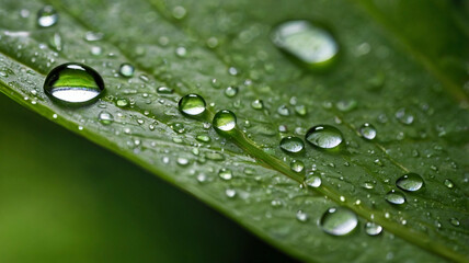Water Drop Falling from Leaf, Close-up Macro with Reflection and Ripple