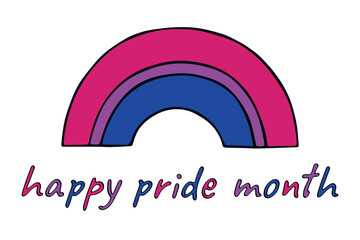 Fototapeta premium Colorful rainbow shape Bisexual pride flag Happy pride day LGBTQIA community Pride Month Vector hand drawn doodle for posters, stickers, logo, cards