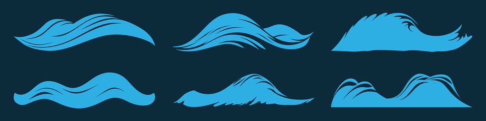 Naklejka premium Stylized ocean wave silhouettes, isolated element set vector