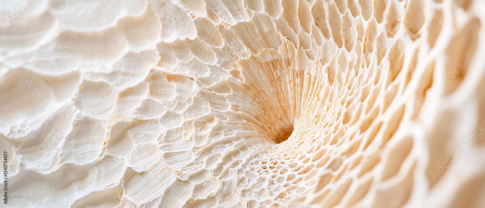 Poster detailed macro shot of seashell emphasizes its intricate texture and spiral pattern, showcasing natural beauty and complexity. close up view highlights shell delicate structure