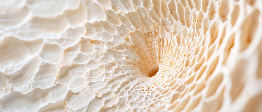 detailed macro shot of seashell emphasizes its intricate texture and spiral pattern, showcasing natural beauty and complexity. close up view highlights shell delicate structure