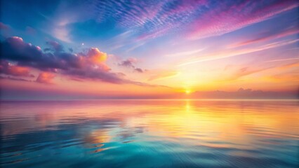 Fototapeta premium Serene Sunrise: Coastal Calmness, Ocean Mist, Golden Hour Beach