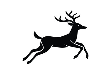 Silhouette vector art illustration of a leaping deer in mid-air.eps