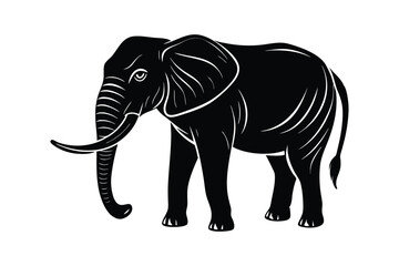 Silhouette vector art illustration of a majestic elephant standing tall.eps