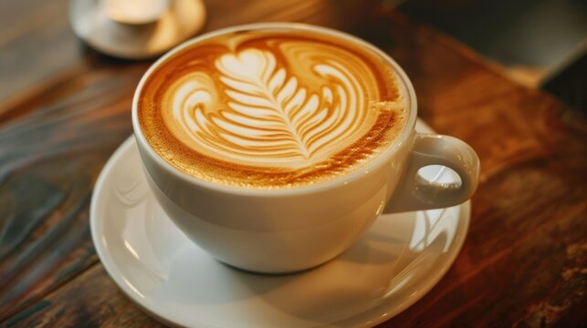 A freshly brewed cup of coffee with latte art.