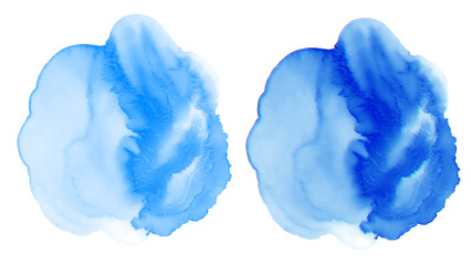 Set of multicolored watercolor stains, paint drips, ink, isolated on white background