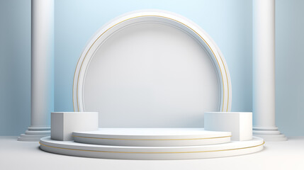 White wedding arch. Clean luxury pedestal. Empty podium for showing product. Marble texture. Mockup photo generated by ai