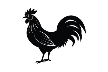 Silhouette vector art illustration of a rooster standing proudly.eps