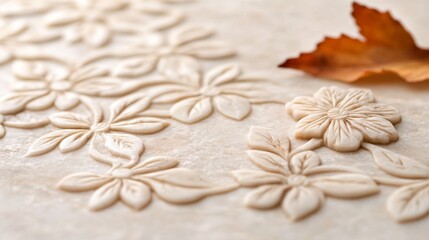 Fototapeta premium Custom-carved stone tiles with floral engravings, detailed and elegant