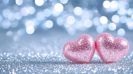 Fototapeta premium Romantic Pink Hearts on Sparkling Background: A Valentine's Day Image