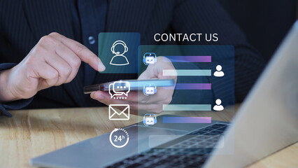 AI Chatbot Customer Support Service, Contact Us Interface with Mobile Chat, Email, and Phone for Online Assistance, Real Time Communication, Help Desk Solutions for Business and Customer Care.24 hours