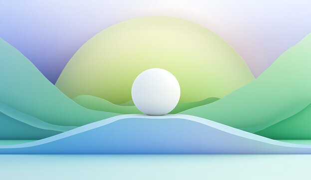 Abstract background,Abstract shapes in green and blue, with an illustration of the white shape of a marble ball floating above them