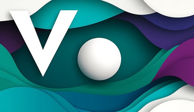 Abstract background,Abstract shapes in green and blue, with an illustration of the white shape of a marble ball floating above them