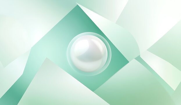 Abstract background,Abstract shapes in green and blue, with an illustration of the white shape of a marble ball floating above them