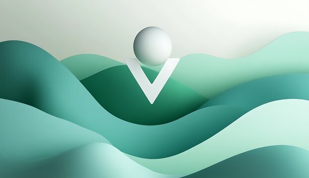 Abstract background,Abstract shapes in green and blue, with an illustration of the white shape of a marble ball floating above them