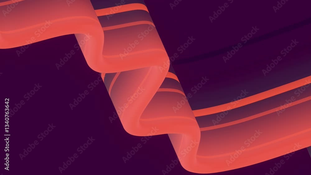 Fototapete Elegant seamless loop animation with a curving ribbon-like shape on a background of deep dark color. Shades of red and purple add to the dynamic effect. 3d rendering 4K
