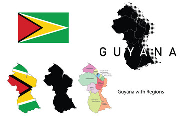 Guyana flag and map illustration vector.