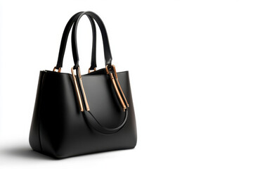 Naklejka premium Chic black leather handbag with gold hardware accessories fashion event modern studio setting stylish aesthetic elevated design concept