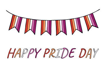 Obraz premium Colorful garland Lesbian pride flag Happy pride day LGBTQIA community Pride Month Vector hand drawn doodle for posters, stickers, logo, cards