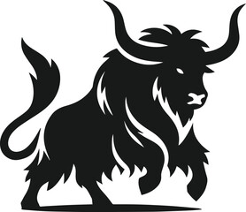Yak lowering horns aggressively animal vector silhouette