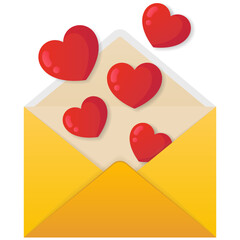 Love mail icon. Mail envelope icon set with flying hearts isolated on transparent background. Happy valentine day message in love concept