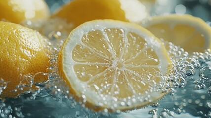 Sparkling water with lemon, crisp bubbles, minimalist aesthetic, watercolor style