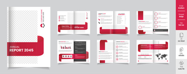 red color Corporate company profile brochure template design, business profile template design,12 pages, annual report,minimal, editable businss brochure.