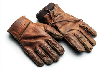 Vintage leather gloves accessories displayed on white background isolated product photography fashion environment close-up viewpoint timeless elegance concept