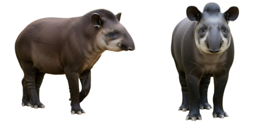 Two tapirs posing for the camera on a plain colored simple backdrop transparent background