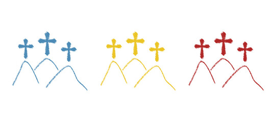 Calvary icon, three crosses, on a white background, vector illustration