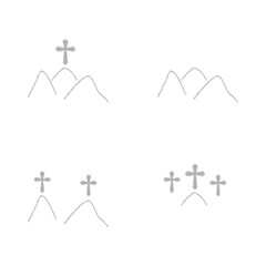Calvary icon, three crosses, on a white background, vector illustration