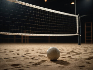Realistic Indoor Volleyball Court with Detailed Net and Sturdy End Posts in Atmospheric Lighting