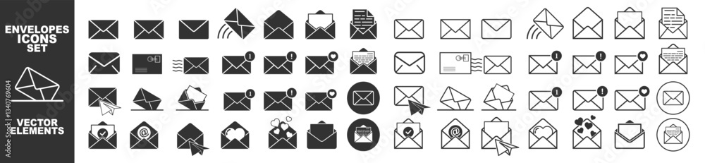 Wall mural mail icon set. email icon vector set isolated on transparent. envelope icon, mail icon vector for we