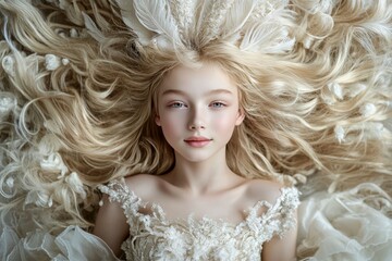 A LGBTQ , gender netural of an full body portrait shot of a teenage boy with wedding long hair women's wedding hair style and full makeup and light-skinned and likely of Caucasian 