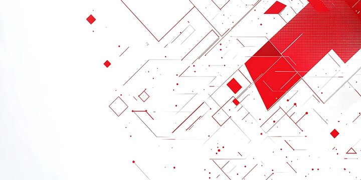 Abstract Red and white banner background vector presentation design, technology theme with geometric shapes