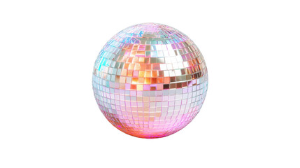 Rotating disco ball reflecting colorful lights on transparent background