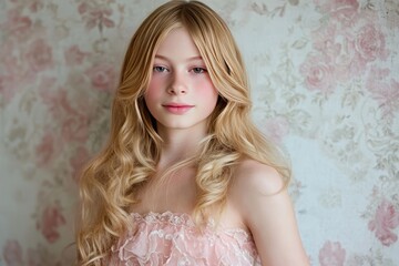 A LGBTQ , gender netural of an full body portrait shot of a teenage boy with wedding long hair women's wedding hair style and full makeup and light-skinned and likely of Caucasian 