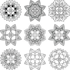 Set of 9 hand drawn Mandalas Vector, NOT generative AI Images.