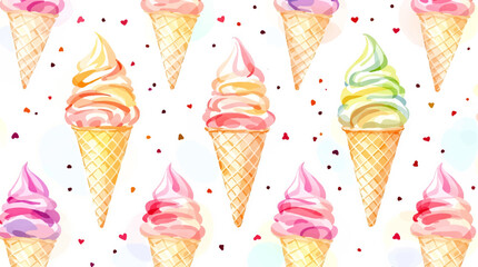 Watercolor pattern ice cream white background