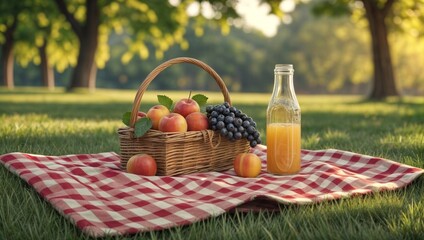 timeless vintage picnic moment with fruit basket and rustic charm for old-fashioned relaxation themes