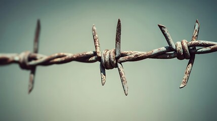 Rusty Barbed Wire Close-Up: A Symbol of Restriction and Isolation
