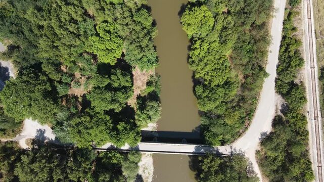 Aerial view of Struma River passing through the Kresna Gorge, Bulgaria