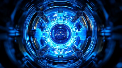 Glowing Blue Circle of Light and Metal Abstract Technology Structure