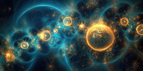 Obraz premium Otherworldly abstract fractal landscape, a surreal science fiction world with floating shapes and vivid, cosmic designs in a mysterious space setting.
