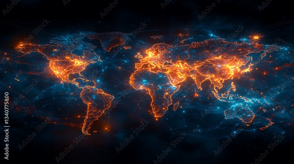 Aufkleber a global map with connecting lines representing internet connections across the world,