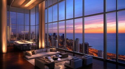 Fototapeta premium A fully furnished condo interior with stylish decor and natural light