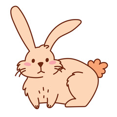 Cute Fluffy Rabbit with Whiskers Liying. Adorable Hand Drawn Bunny Illustration. Playful Cartoon Animal for Kids, Easter, Stickers, Prints, and Digital Projects